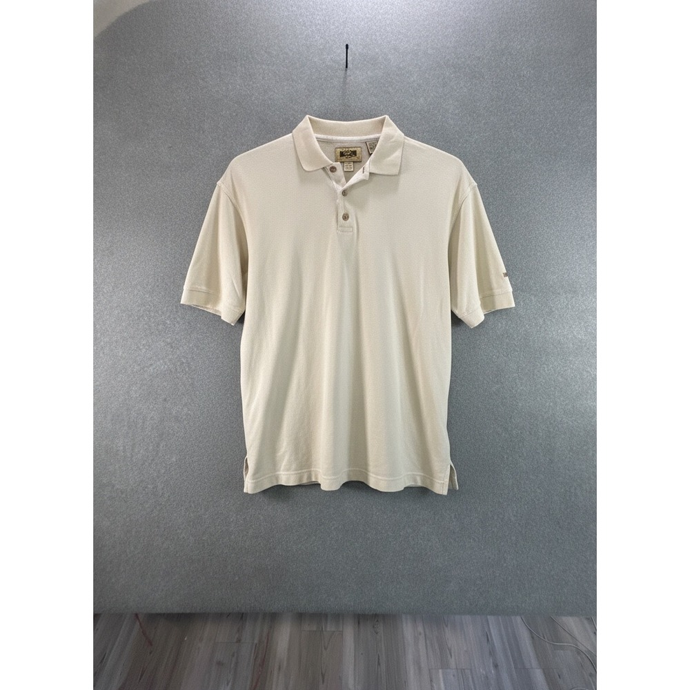 Joseph Abboud Mens Large Beige Cotton Pique Short Sleeve Polo Shirt Tan Logo